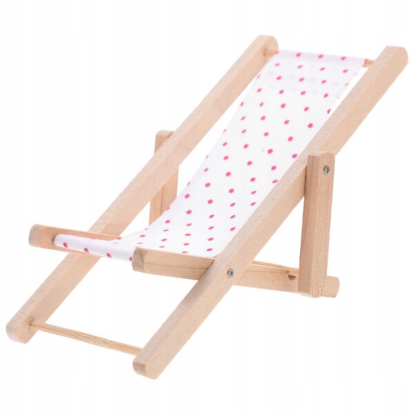 Mini lettino da spiaggia rosa in legno e tessuto per decorare una mini casa