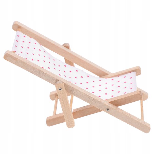 Mini lettino da spiaggia rosa in legno e tessuto per decorare una mini casa