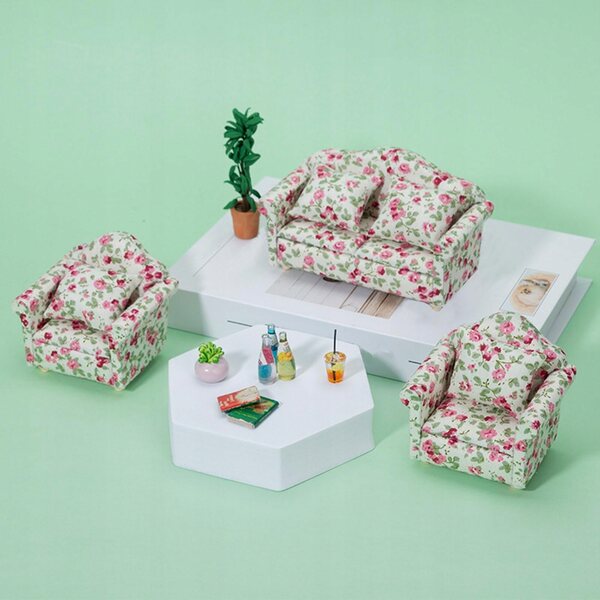 1:12 Miniatur-Möbelset für Puppenhaus mit Holzbett und Sofa