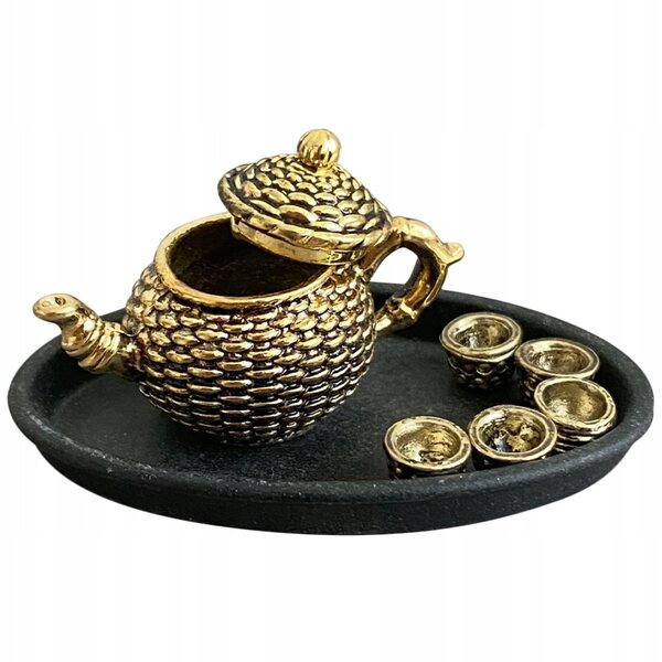 Set Miniature in Metallo per Tè con Tazze e Teiera in Stile Antico per Bambini