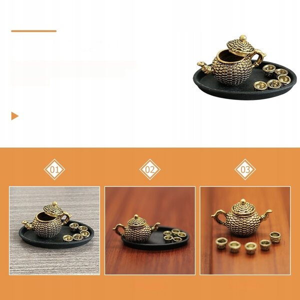 Set Miniature in Metallo per Tè con Tazze e Teiera in Stile Antico per Bambini
