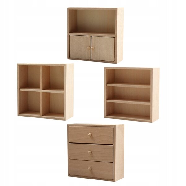 Lot de 4 mini meubles en bois pour maisons de poupées, légers et résistants