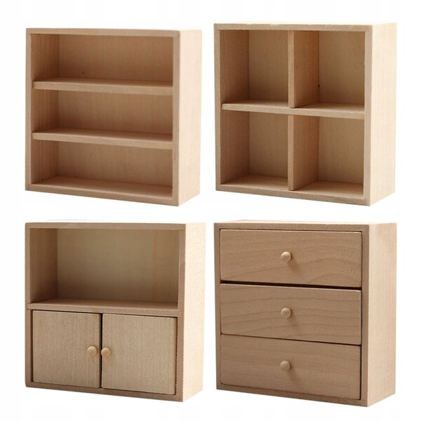 Lot de 4 mini meubles en bois pour maisons de poupées, légers et résistants