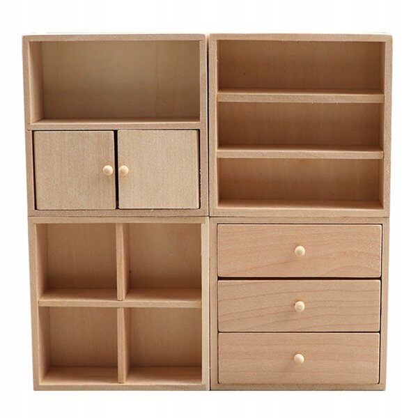 Lot de 4 mini meubles en bois pour maisons de poupées, légers et résistants