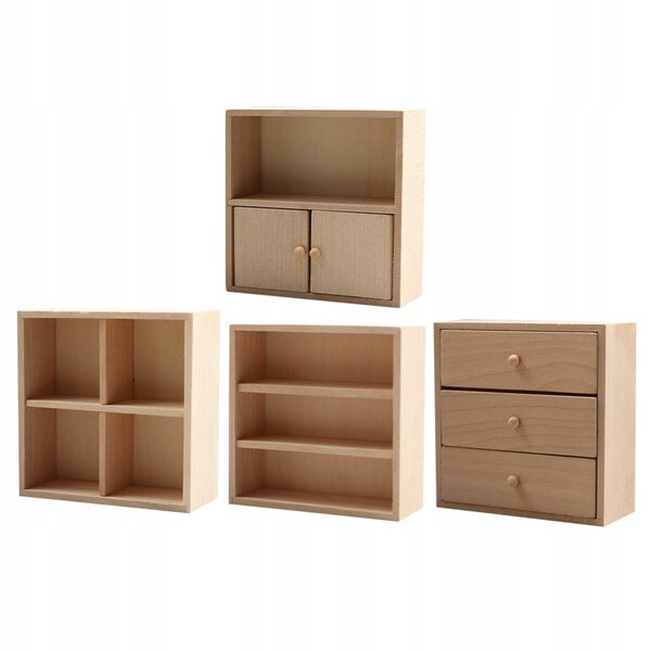 Lot de 4 mini meubles en bois pour maisons de poupées, légers et résistants