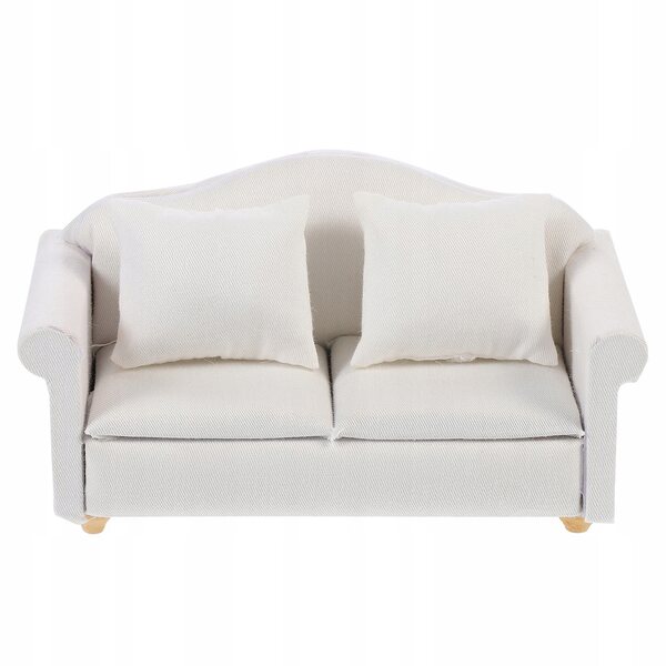 Mini sofa bianca in legno e cotone per decorazioni e giochi educativi 13.5cm