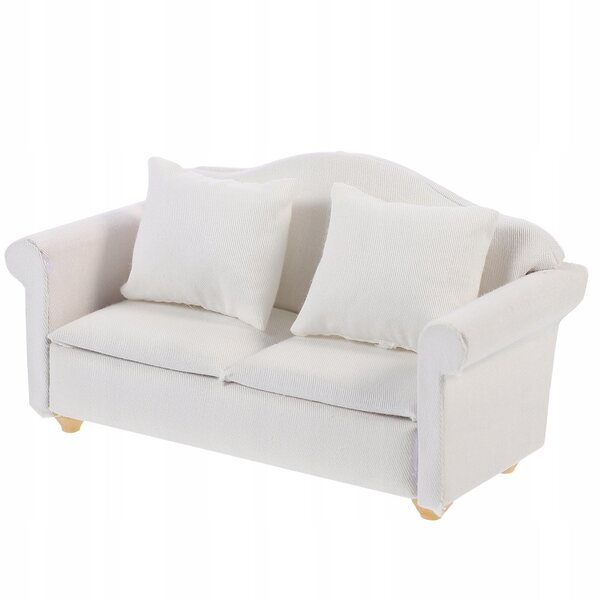 Mini sofa bianca in legno e cotone per decorazioni e giochi educativi 13.5cm