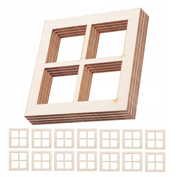 Set 24 Mini Finestre in Legno per Casa delle Bambole, Realistiche e Stilizzate