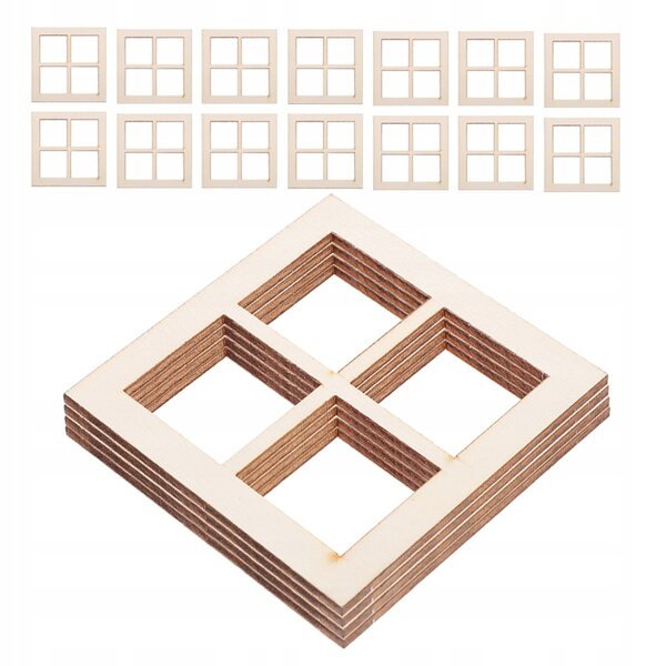 Set 24 Mini Finestre in Legno per Casa delle Bambole, Realistiche e Stilizzate
