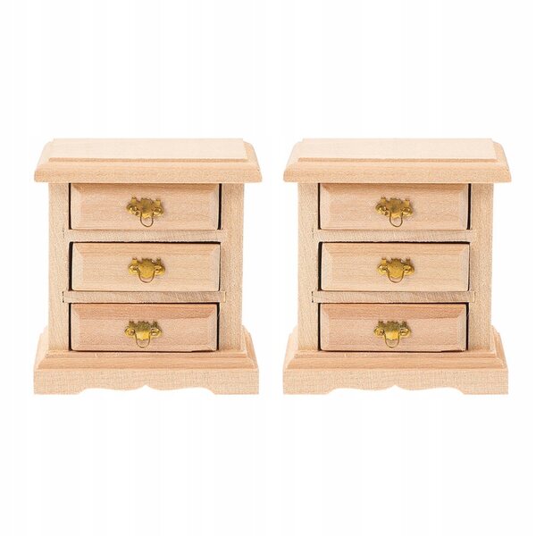 Set 2 Mini Comodini in Legno per Casa delle Bambole, Decorazione Realistica
