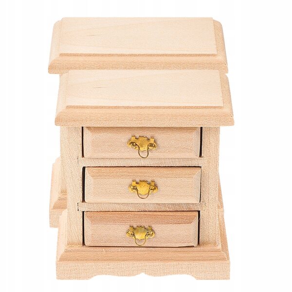 Set 2 Mini Comodini in Legno per Casa delle Bambole, Decorazione Realistica