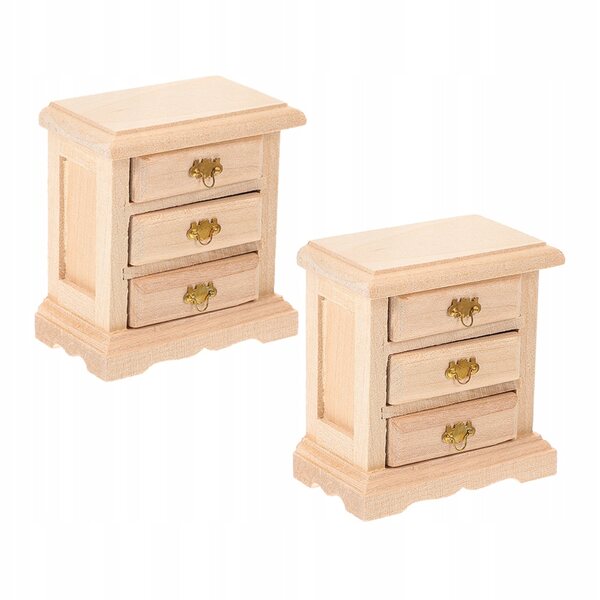 Set 2 Mini Comodini in Legno per Casa delle Bambole, Decorazione Realistica