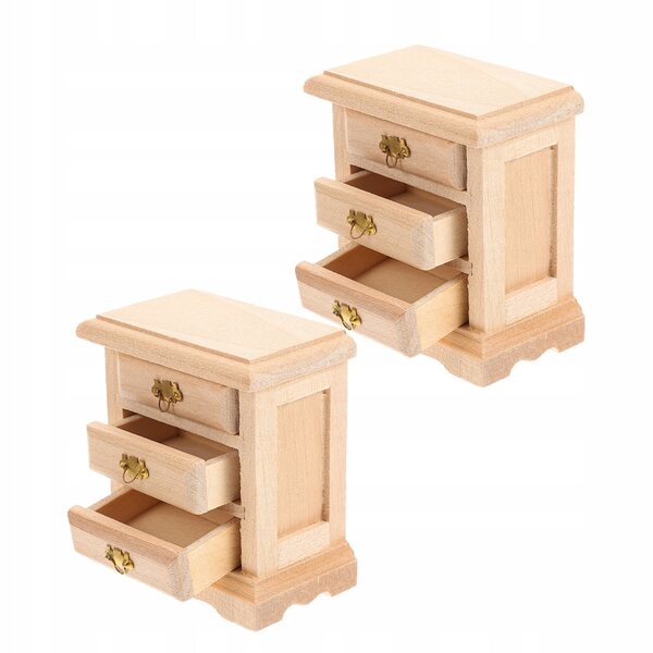 Set 2 Mini Comodini in Legno per Casa delle Bambole, Decorazione Realistica