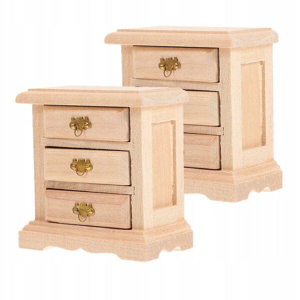 Set 2 Mini Comodini in Legno per Casa delle Bambole, Decorazione Realistica