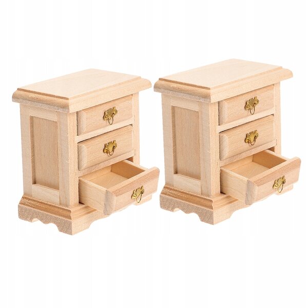 Set 2 Mini Comodini in Legno per Casa delle Bambole, Decorazione Realistica