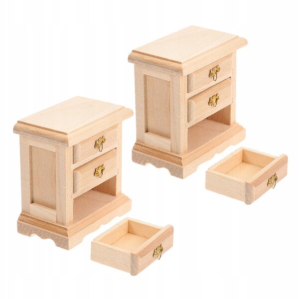 Set 2 Mini Comodini in Legno per Casa delle Bambole, Decorazione Realistica