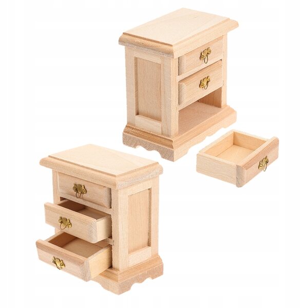 Set 2 Mini Comodini in Legno per Casa delle Bambole, Decorazione Realistica