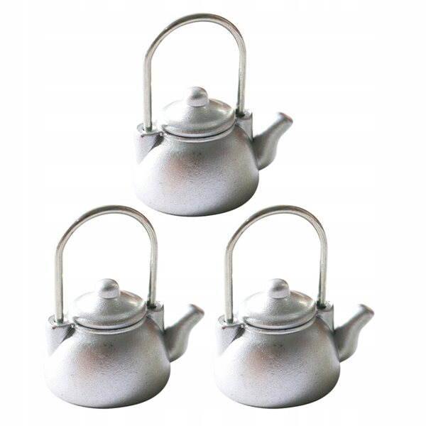 Set 3 Miniature Teiere Argento per Arredamento Casa delle Bambole