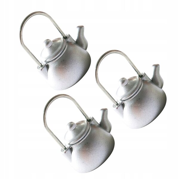 Set 3 Miniature Teiere Argento per Arredamento Casa delle Bambole