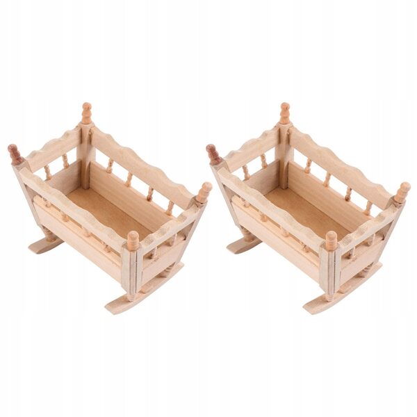 Set 2 Mini Culle in Legno per Bambole Decorazione e Gioco Bambini