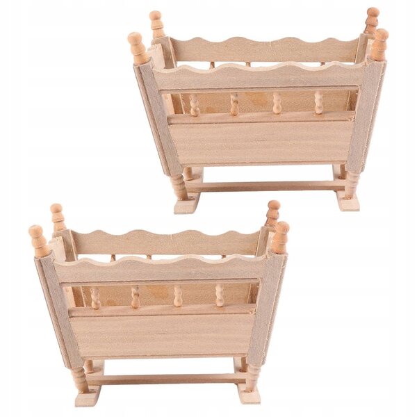 Set 2 Mini Culle in Legno per Bambole Decorazione e Gioco Bambini