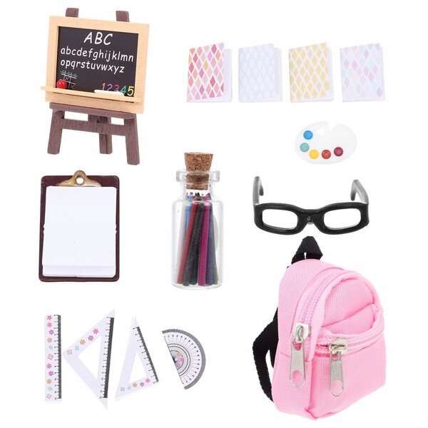 Mini zaino scolastico in legno e plastica per casa delle bambole, decorativo e sicuro