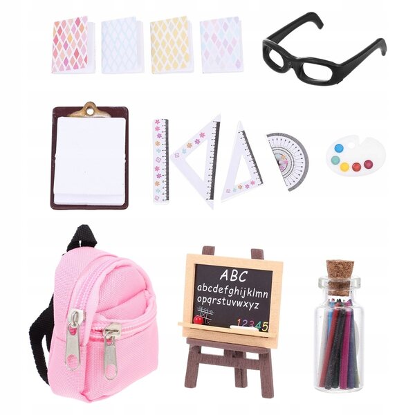 Mini zaino scolastico in legno e plastica per casa delle bambole, decorativo e sicuro