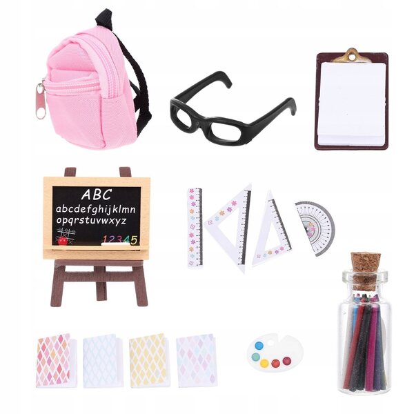 Mini zaino scolastico in legno e plastica per casa delle bambole, decorativo e sicuro