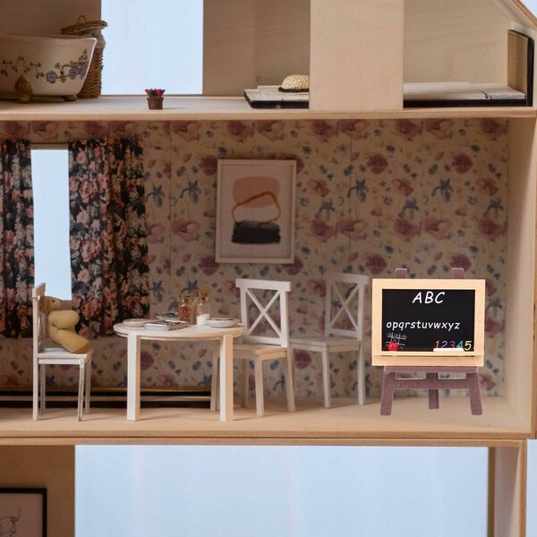 Mini zaino scolastico in legno e plastica per casa delle bambole, decorativo e sicuro