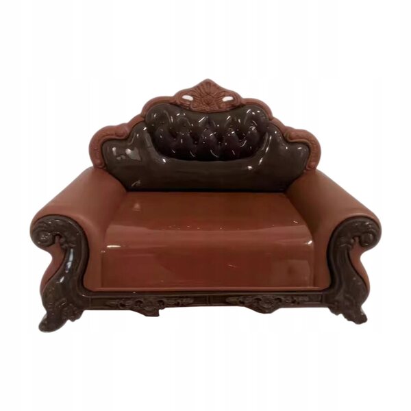 Europäisches Miniatursofa aus dunklem Holz für Puppenhaus 17,5x9x12,3 cm