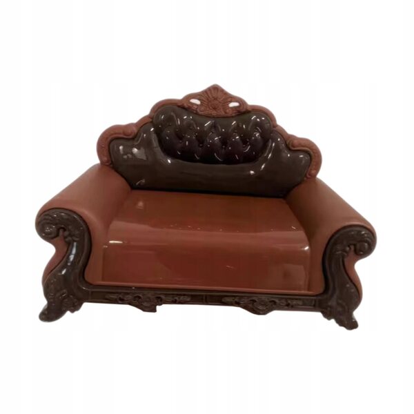 Europäisches Miniatursofa aus dunklem Holz für Puppenhaus 17,5x9x12,3 cm