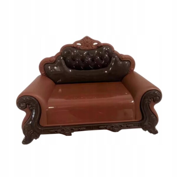 Europäisches Miniatursofa aus dunklem Holz für Puppenhaus 17,5x9x12,3 cm