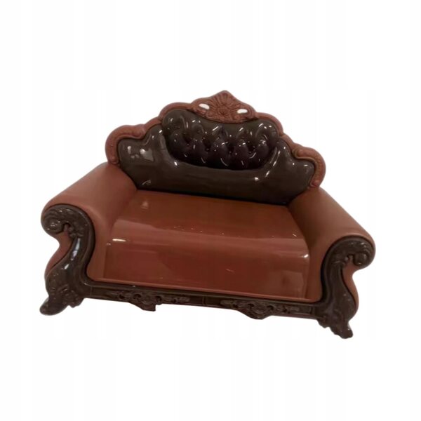 Europäisches Miniatursofa aus dunklem Holz für Puppenhaus 17,5x9x12,3 cm