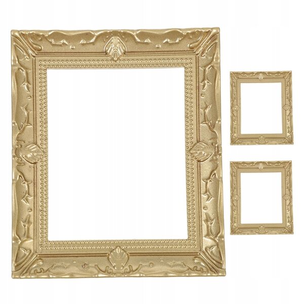 Miniature cornici vintage in resina dorata per case delle bambole - set da 3