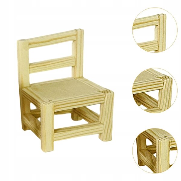 Miniatuur houten stoel 4x6cm voor een poppenhuis - decoratief meubilair