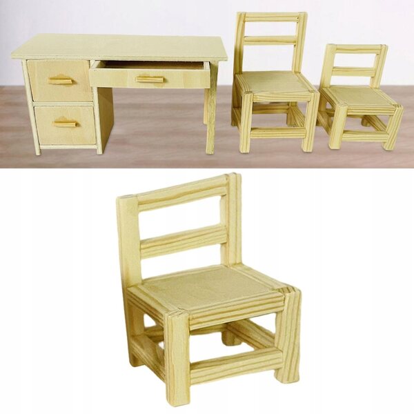 Miniatuur houten stoel 4x6cm voor een poppenhuis - decoratief meubilair