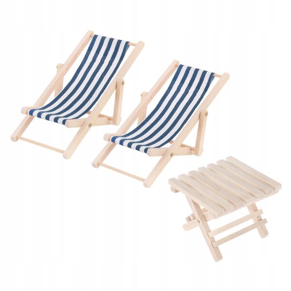 Set miniatura mobili in legno con poltrone e tavolino pieghevole blu per bambini