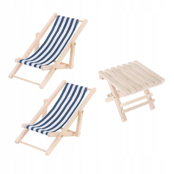 Set miniatura mobili in legno con poltrone e tavolino pieghevole blu per bambini