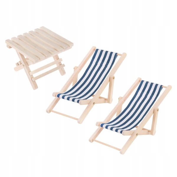 Set miniatura mobili in legno con poltrone e tavolino pieghevole blu per bambini