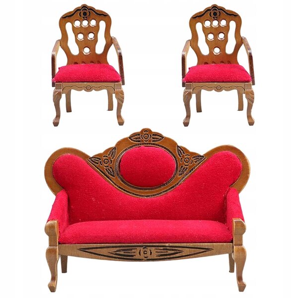 Set di divani rossi miniatura per casa delle bambole scala 1/12 in legno