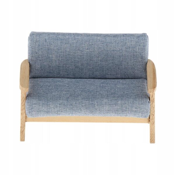 Miniatura sofà 1:12 per casa delle bambole Love Seat blu in tessuto e legno