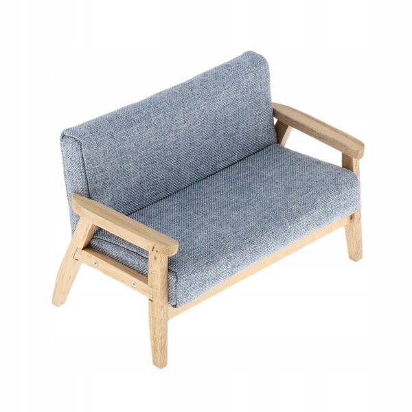 Miniatura sofà 1:12 per casa delle bambole Love Seat blu in tessuto e legno