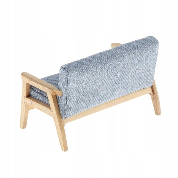 Miniatura sofà 1:12 per casa delle bambole Love Seat blu in tessuto e legno