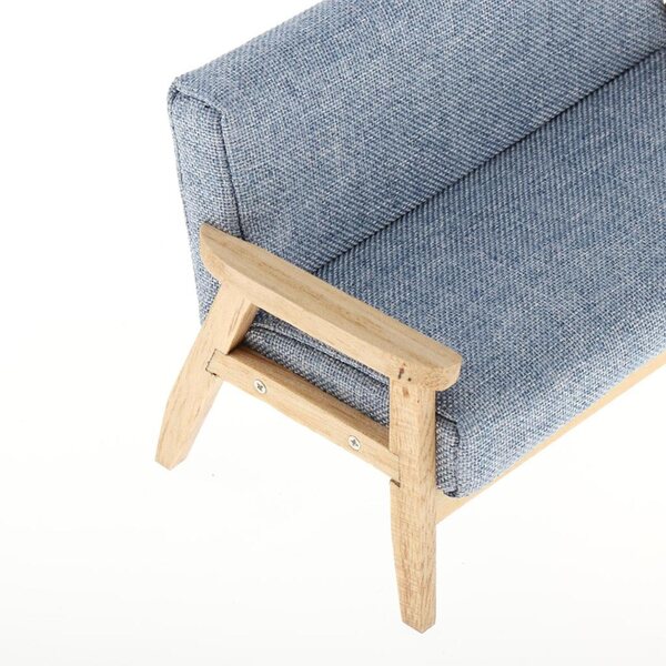 Miniatura sofà 1:12 per casa delle bambole Love Seat blu in tessuto e legno