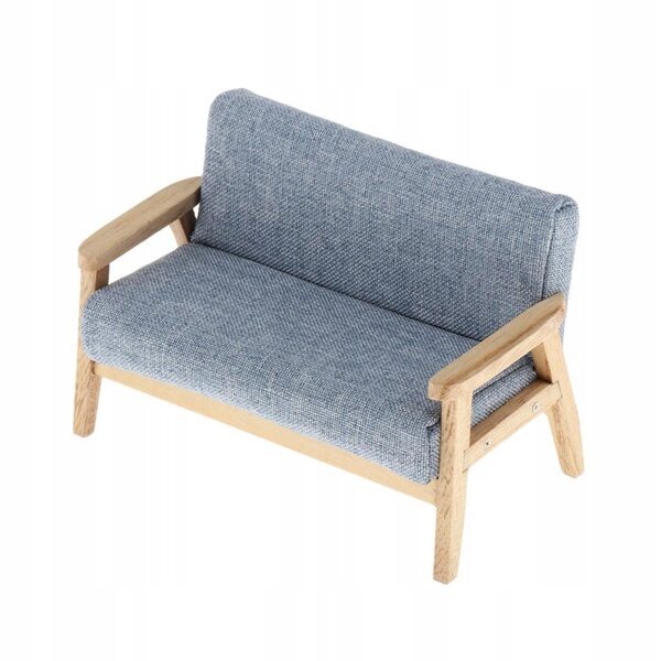 Miniatura sofà 1:12 per casa delle bambole Love Seat blu in tessuto e legno