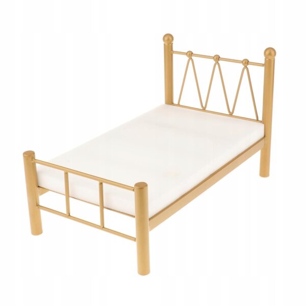 Miniatur-Schlafzimmermöbel-Set für Puppen, 1:16, Einzelbett, Metall, Gold