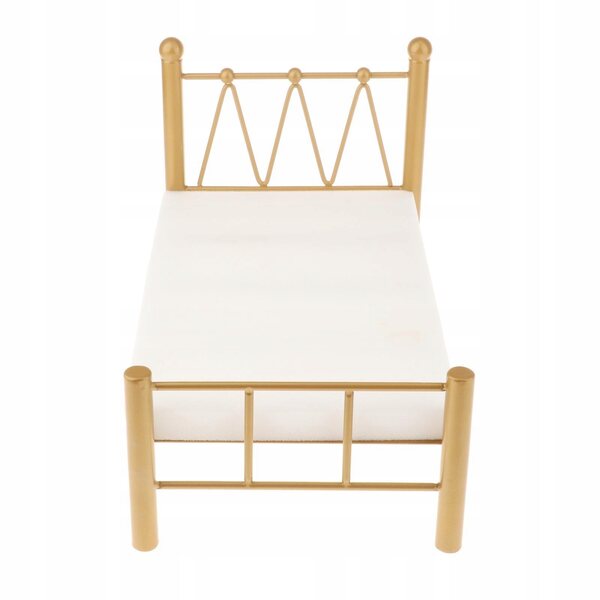 Set Miniature Mobili Camera da Letto per Bambole 1:16 Letto Singolo Metallo Oro
