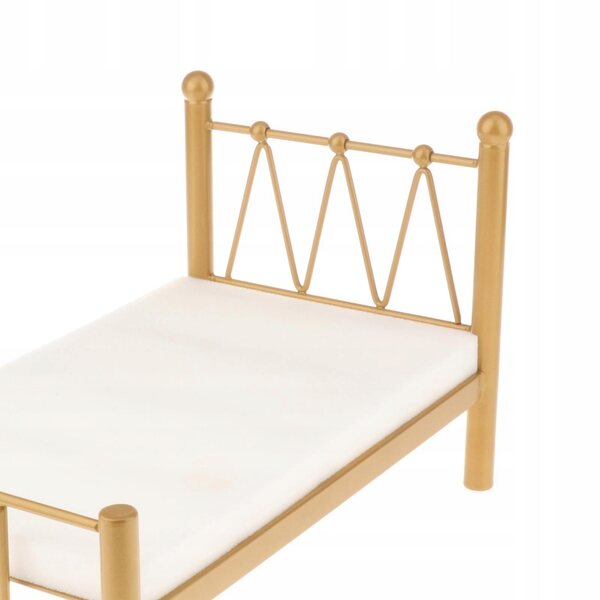 Set Miniature Mobili Camera da Letto per Bambole 1:16 Letto Singolo Metallo Oro