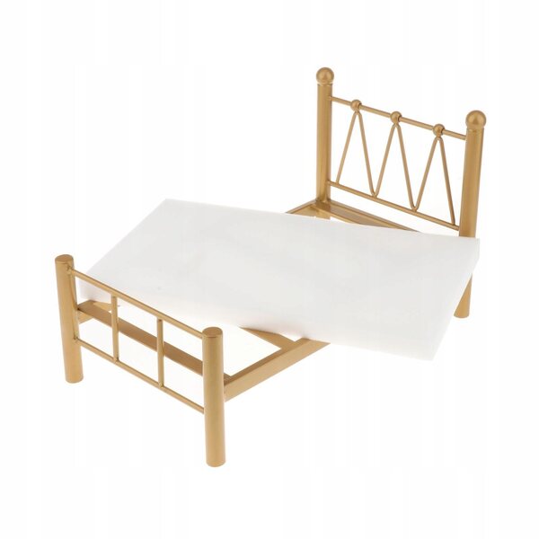 Set Miniature Mobili Camera da Letto per Bambole 1:16 Letto Singolo Metallo Oro