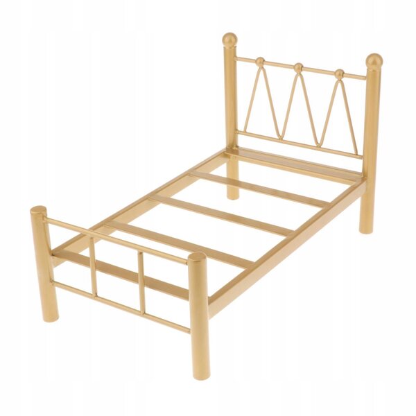 Set Miniature Mobili Camera da Letto per Bambole 1:16 Letto Singolo Metallo Oro